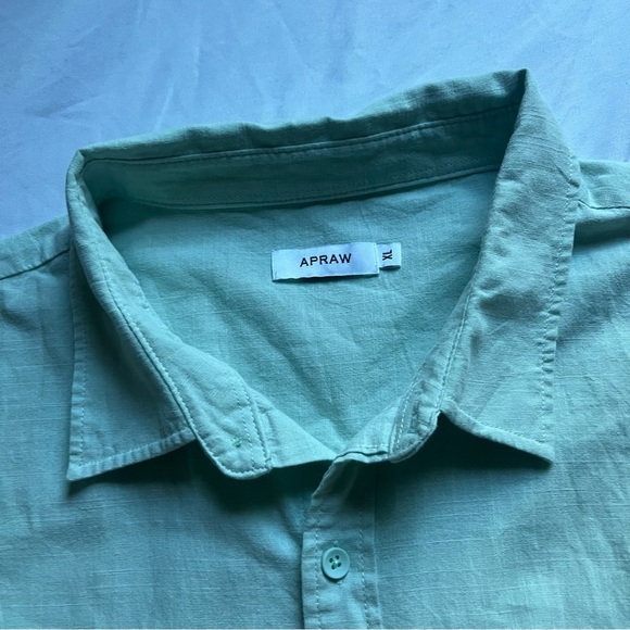 APRAW light mint sage green linen boxy oversized button up short sleeve shirt - Picture 4 of 5